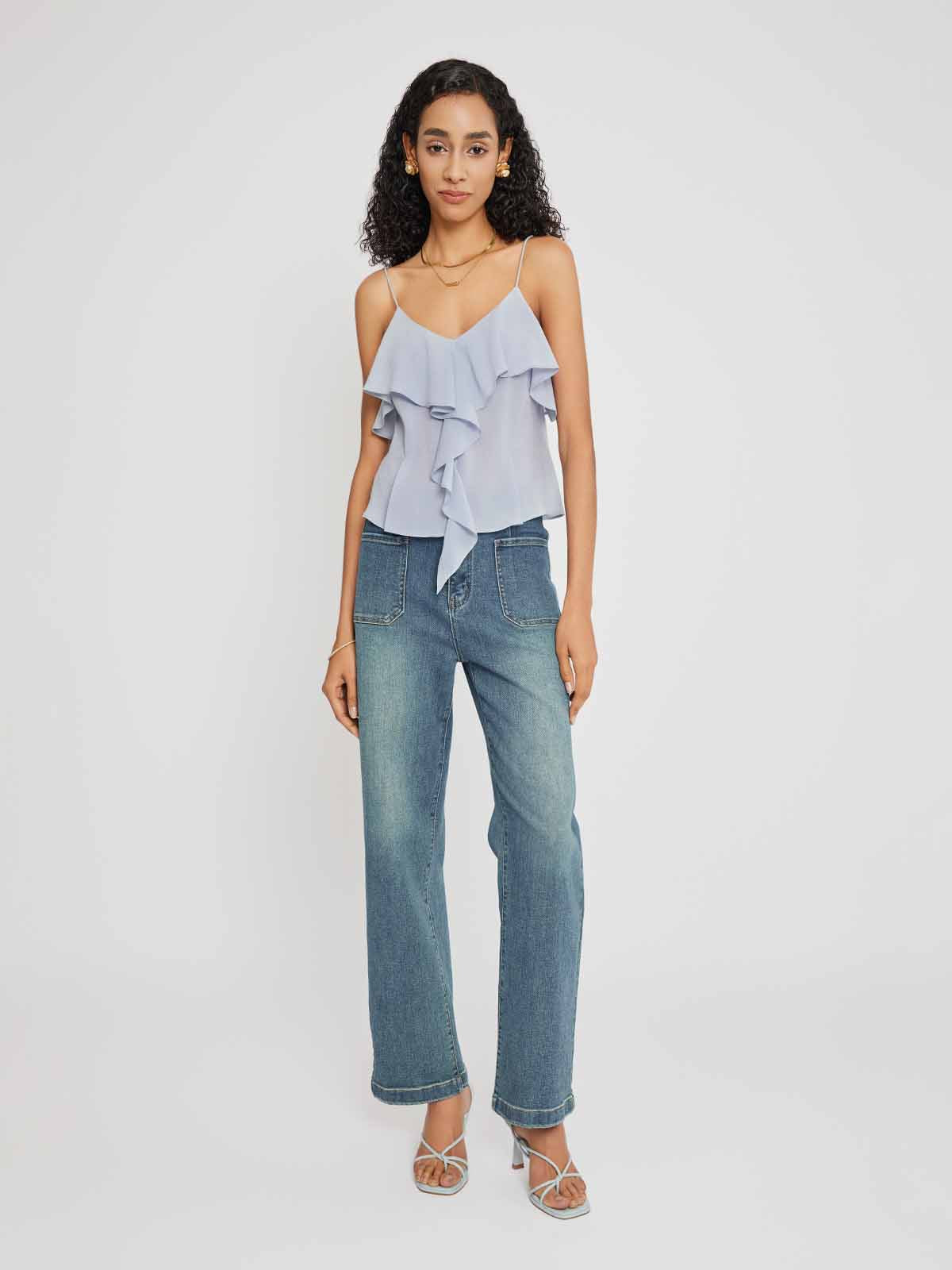 Ruffled Chiffon V-Neck Camisole