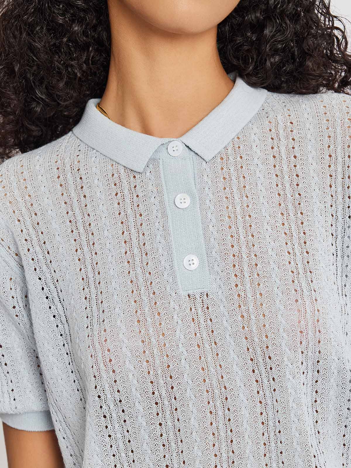 Ribbed Knit Polo Top