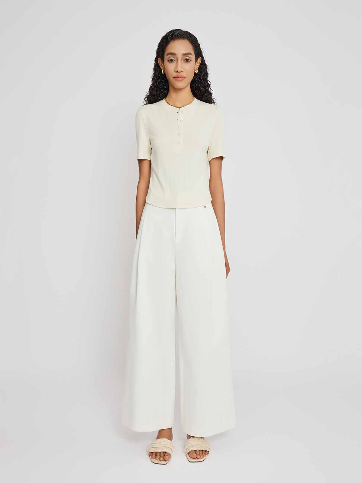 Stretch Rib Short Sleeve Henley Top