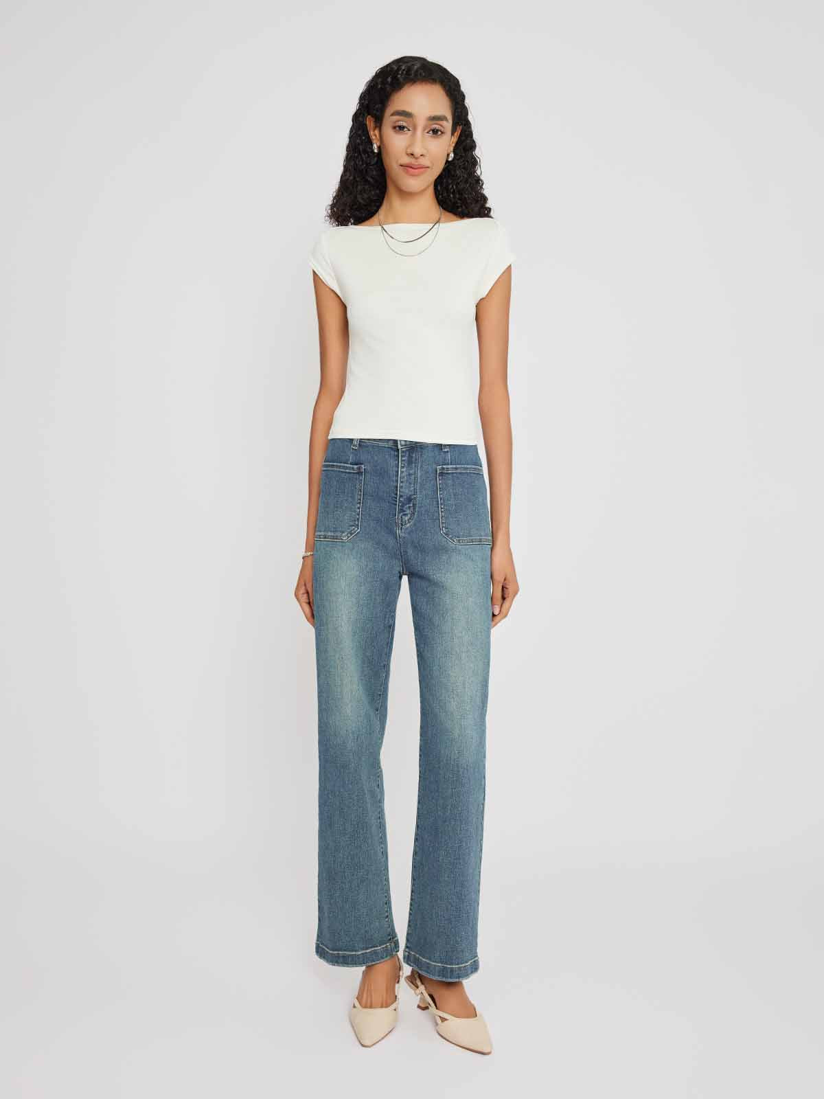 Slim-Fit Cap-Sleeve Boat Neck Top