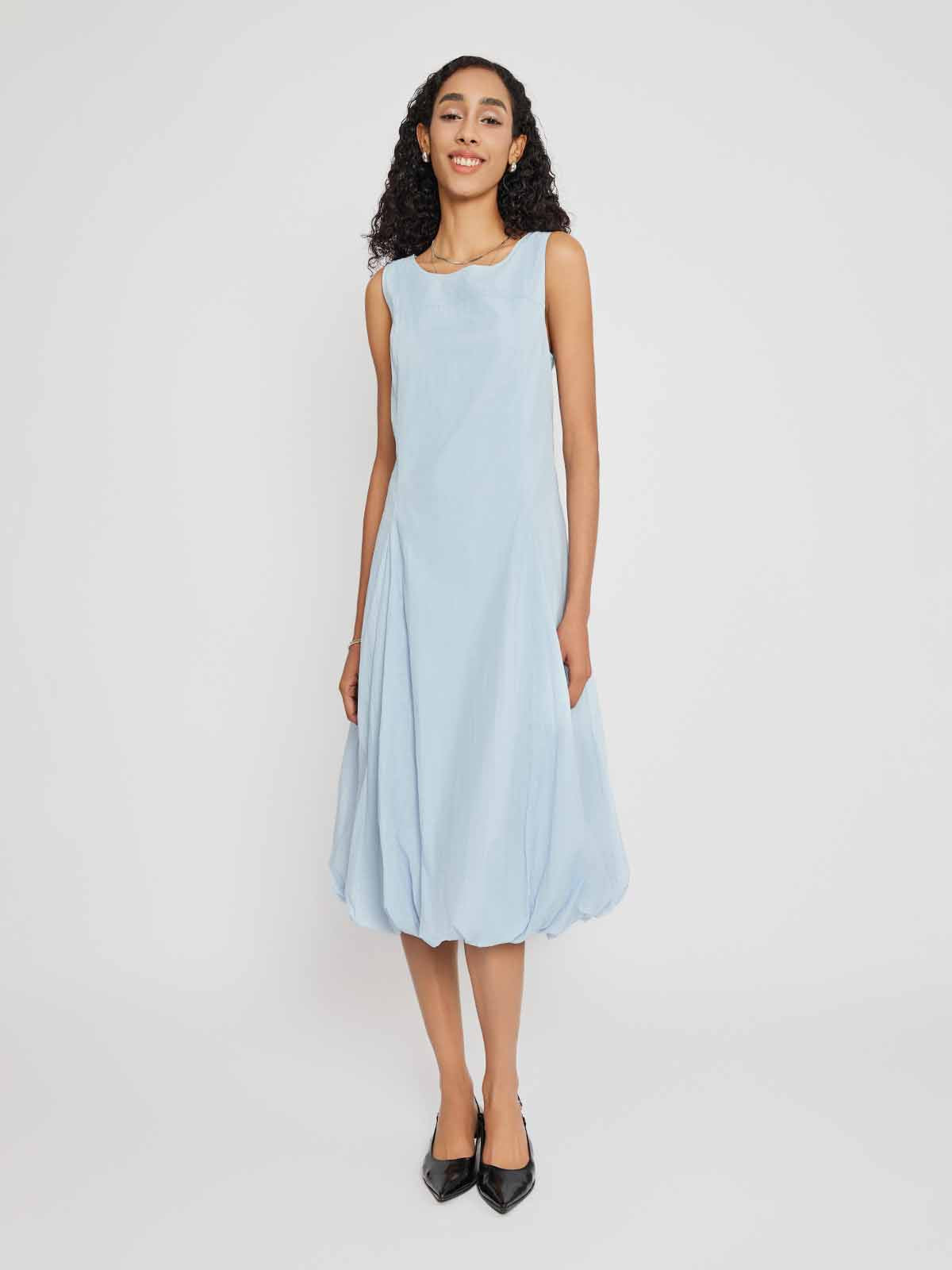 Sleeveless Bubble-Hem Midi Dress