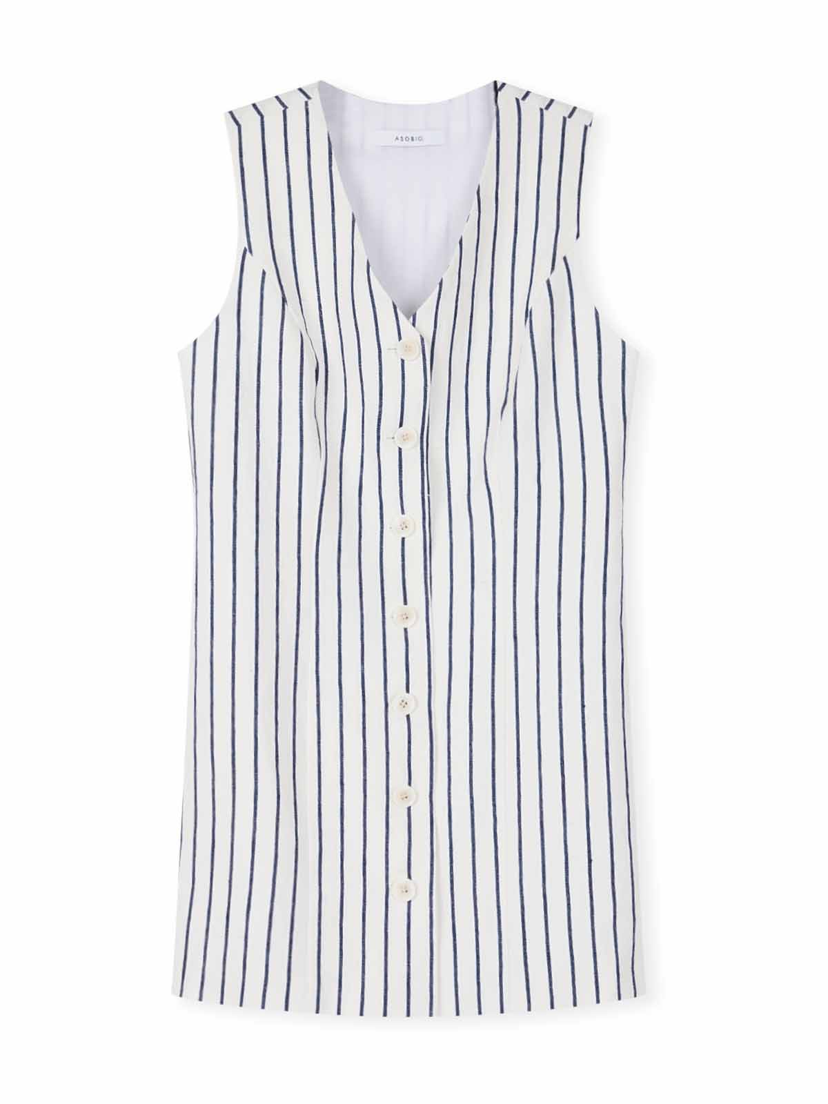 100% Linen Button-Up Linen Vest Mini Dress