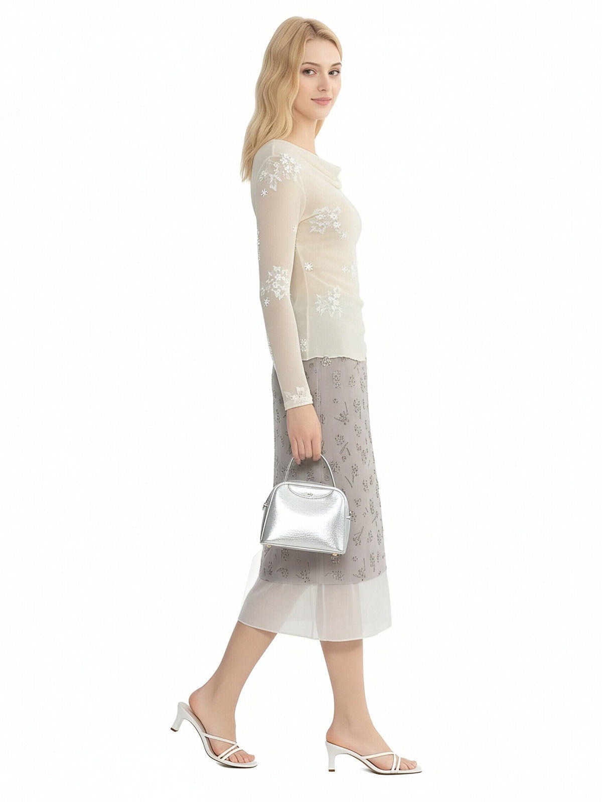 ASOBIO Rhinestone Midi Skirt