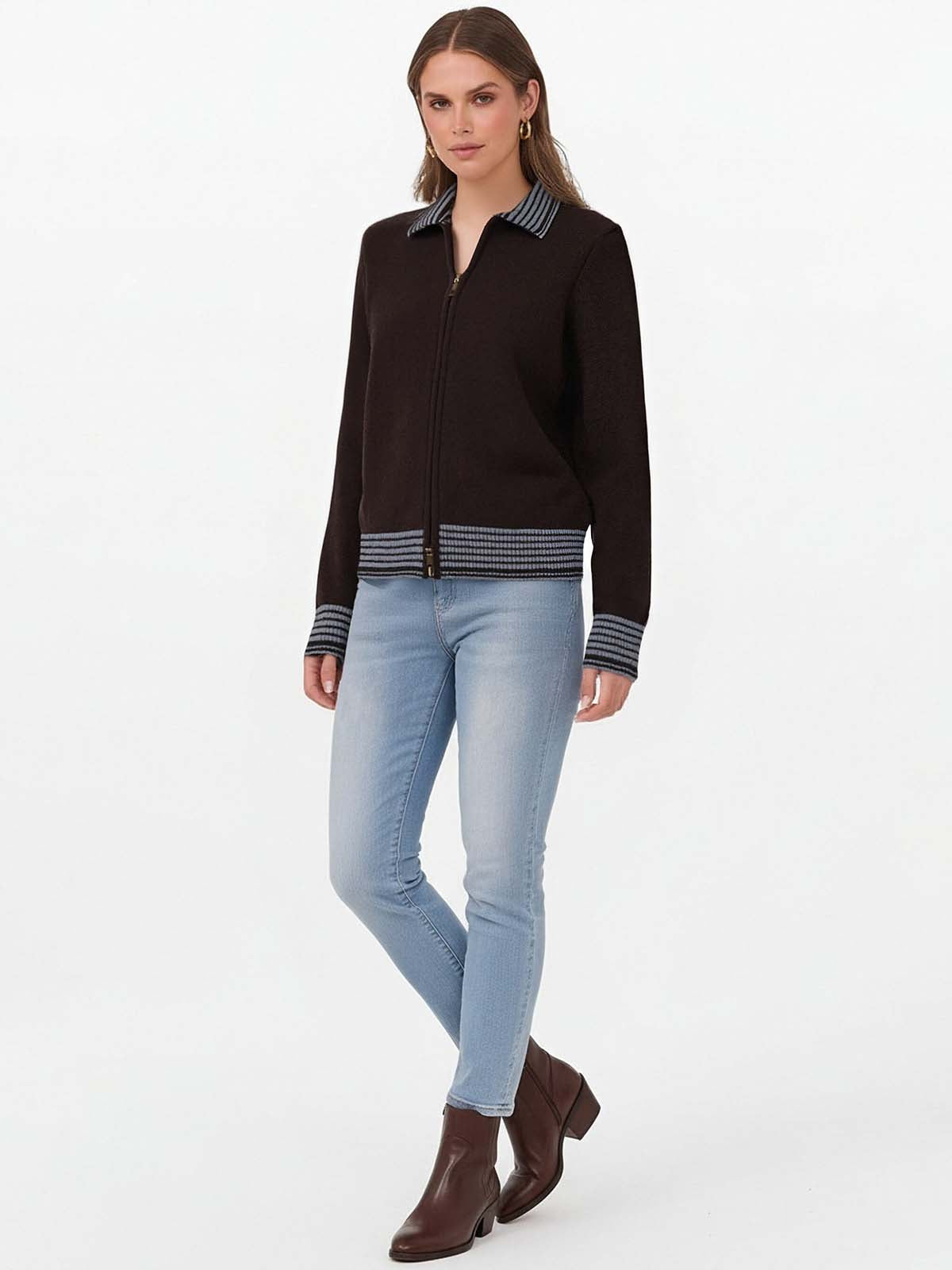 ASOBIO Merino Wool Zip-Up Cardigan