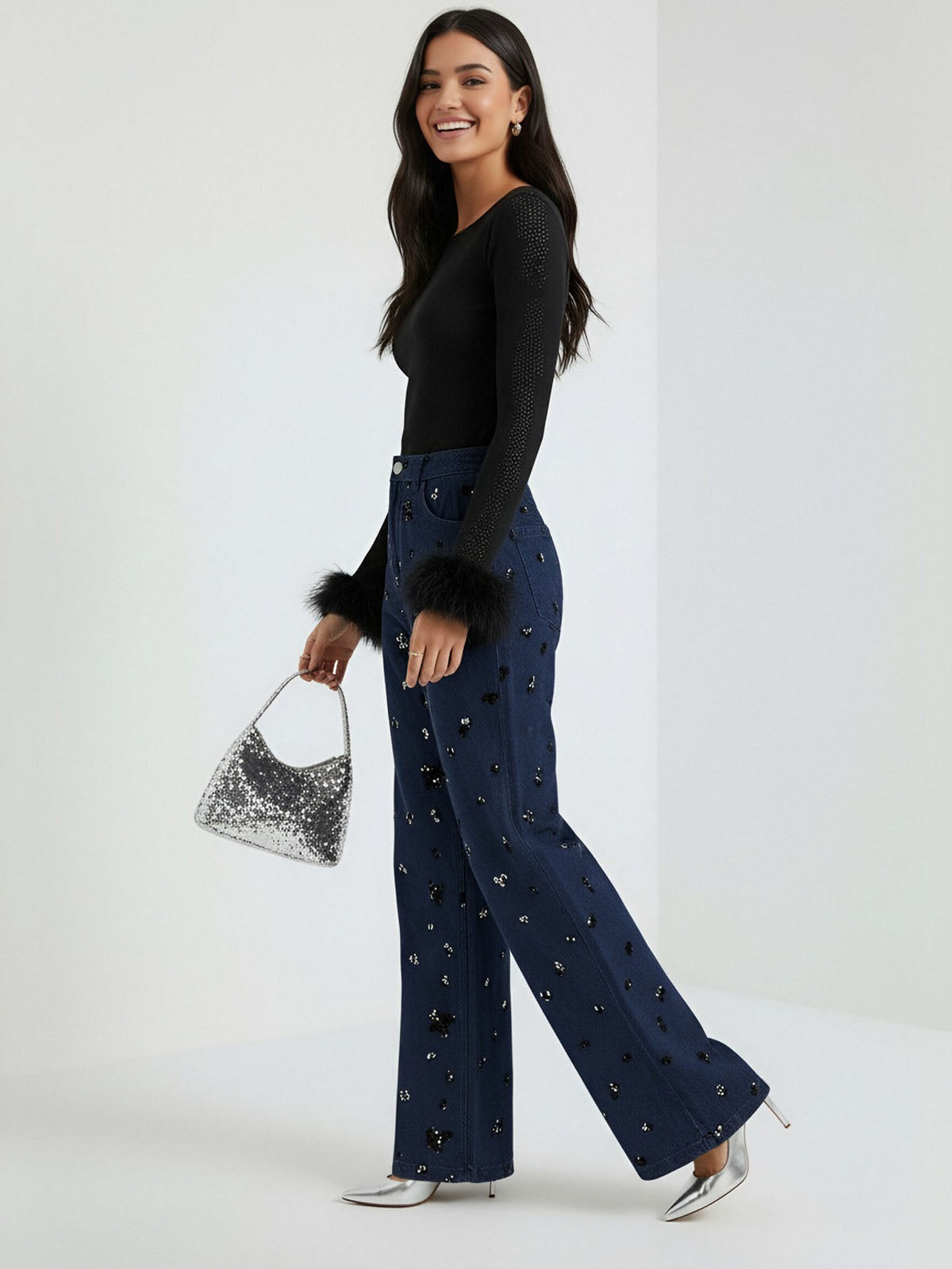 ASOBIO Straight Embellished Jeans