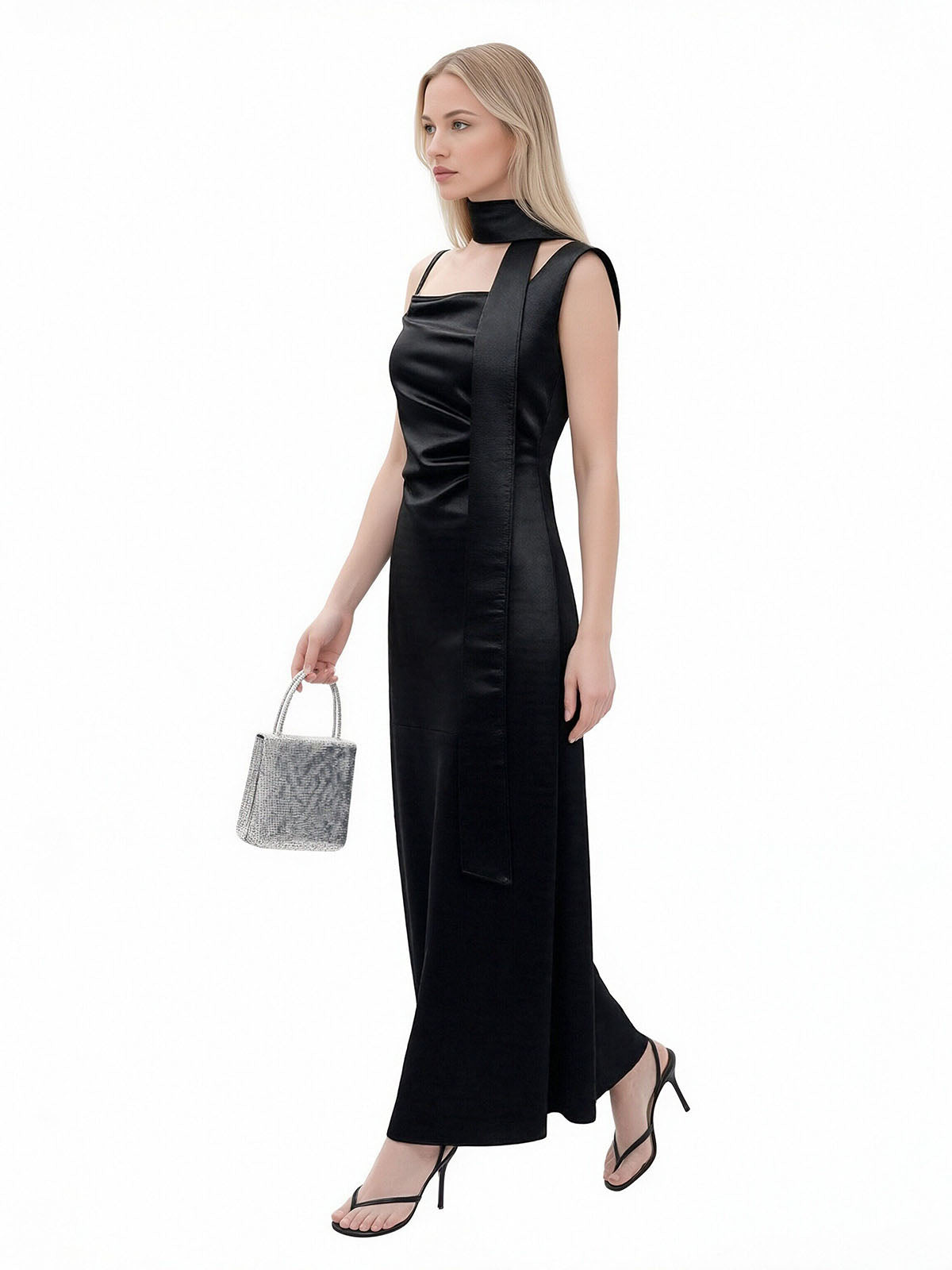 ASOBIO Satin Cowl Midi Dress