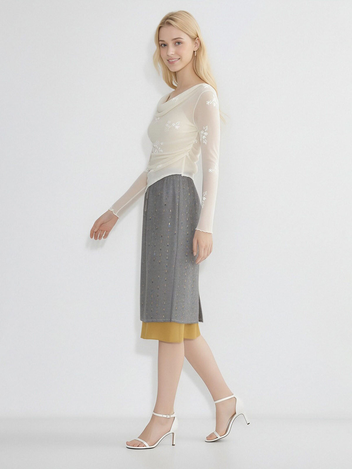 ASOBIO Layered Sequin Skirt