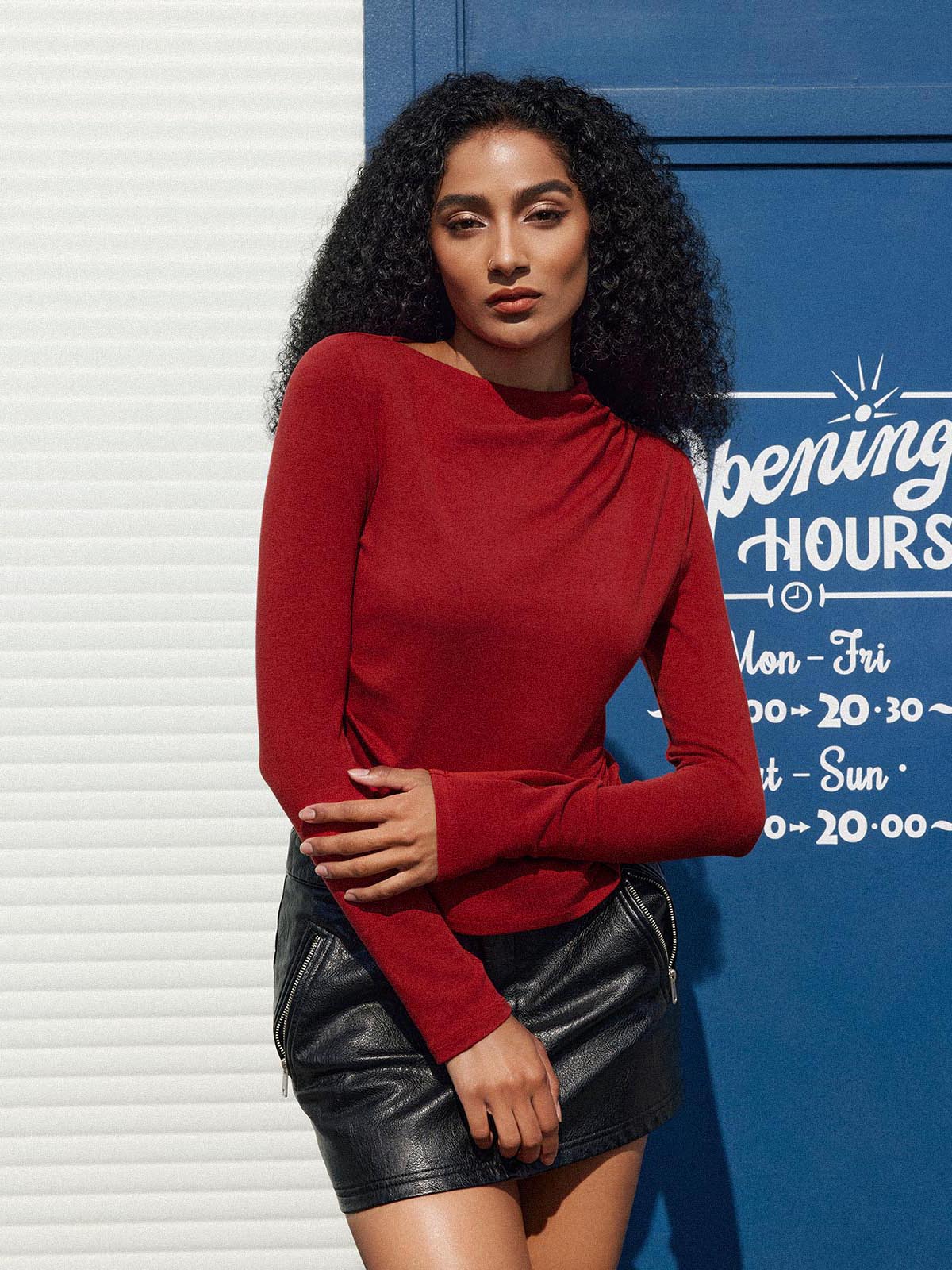 ASOBIO Long-Sleeve Draped Mockneck Top