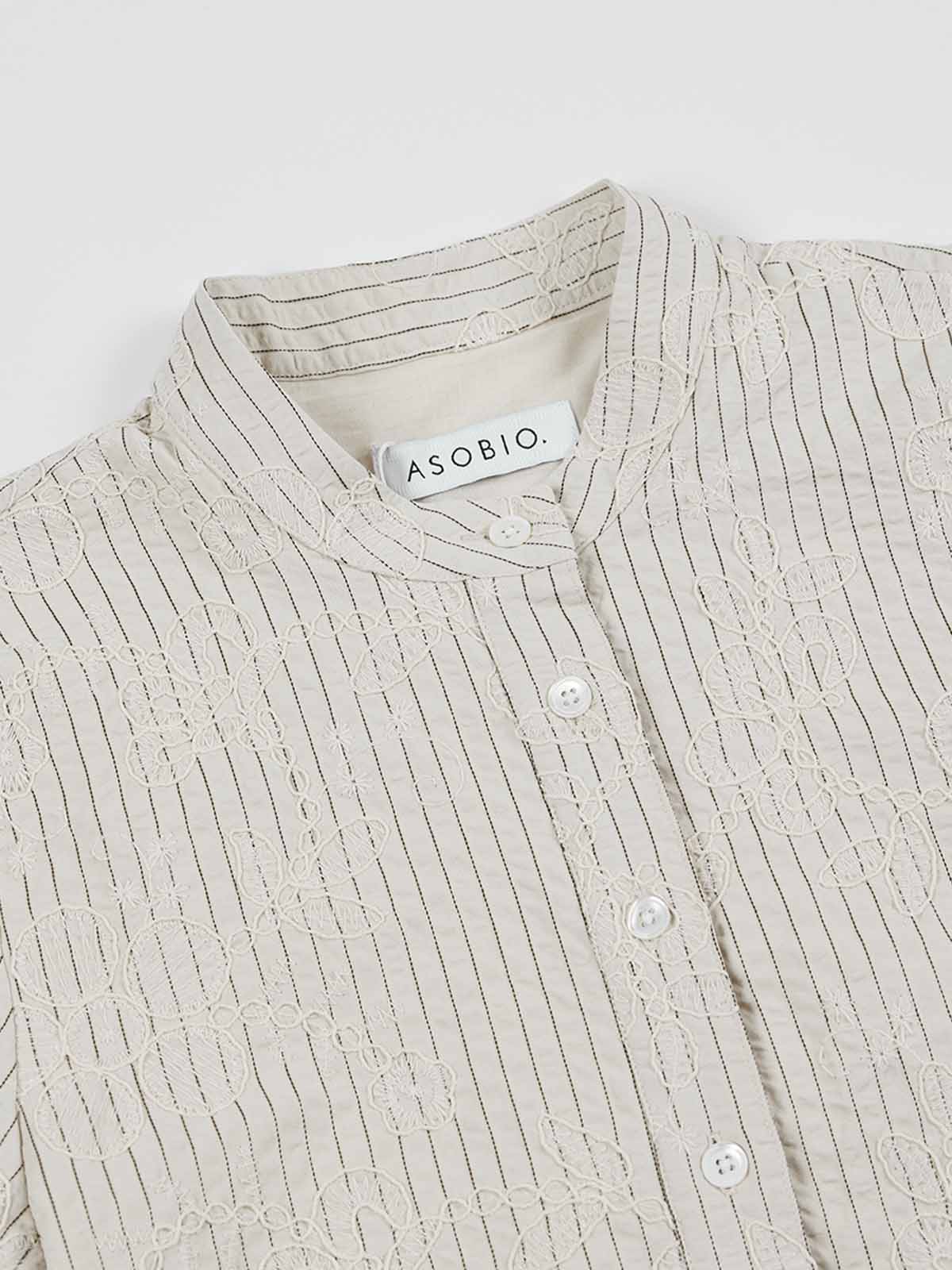 Stand-Collar Puff-Sleeve Shirt