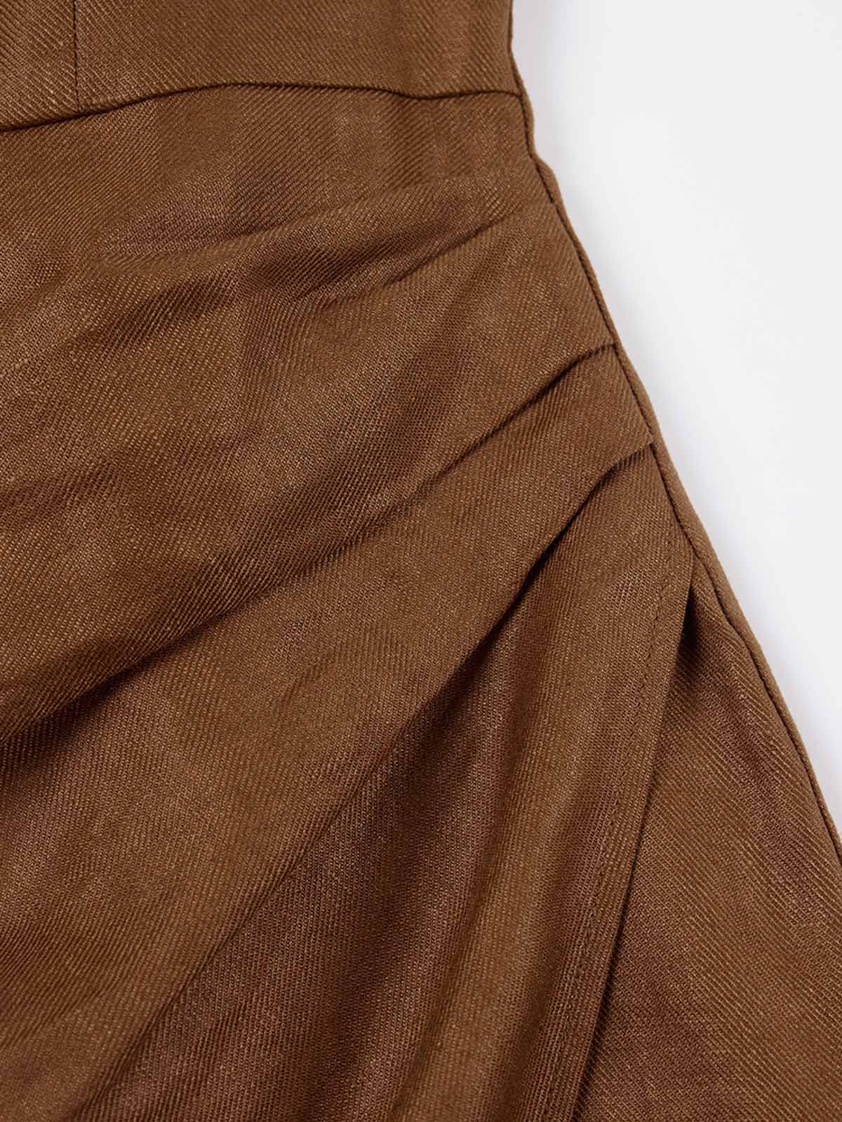 ASOBIO 100% Linen Faux-Wrap Mini Dress