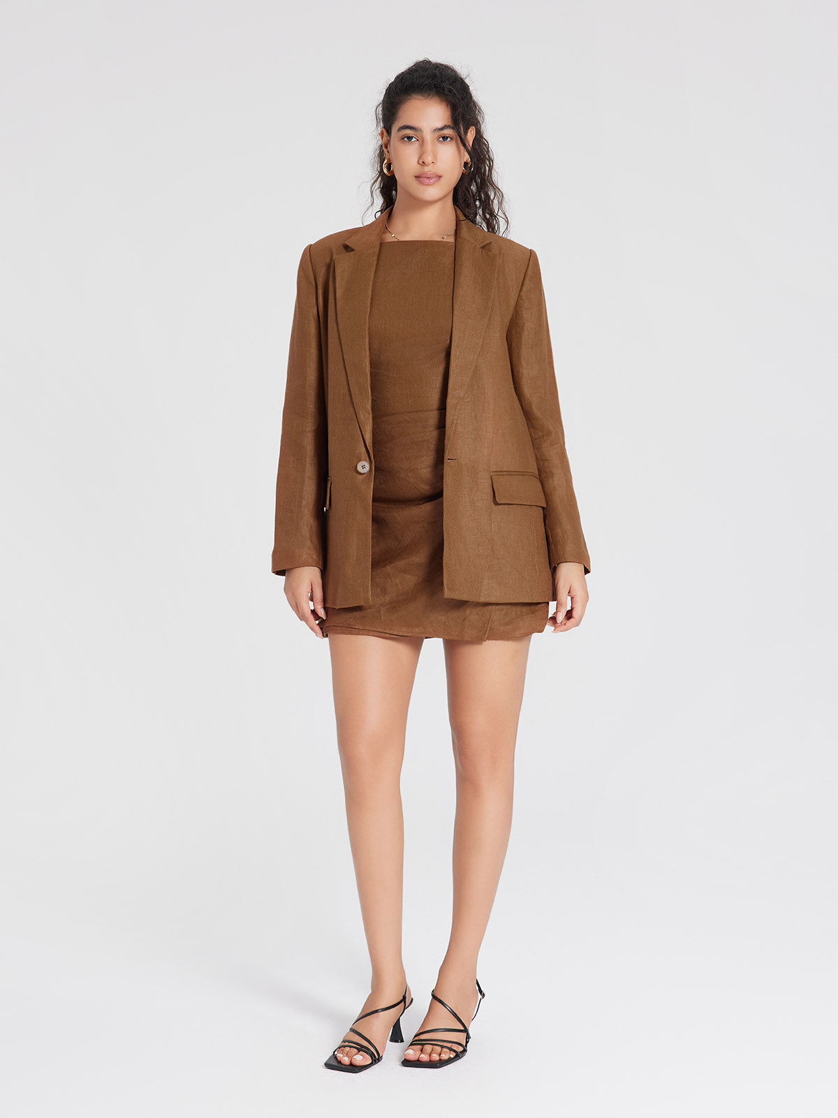 ASOBIO 100% Linen Faux-Wrap Mini Dress