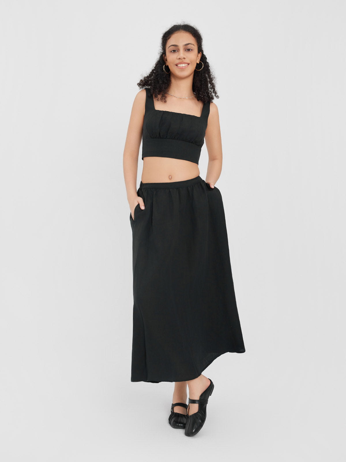 ASOBIO Smocked Square-Neck Top