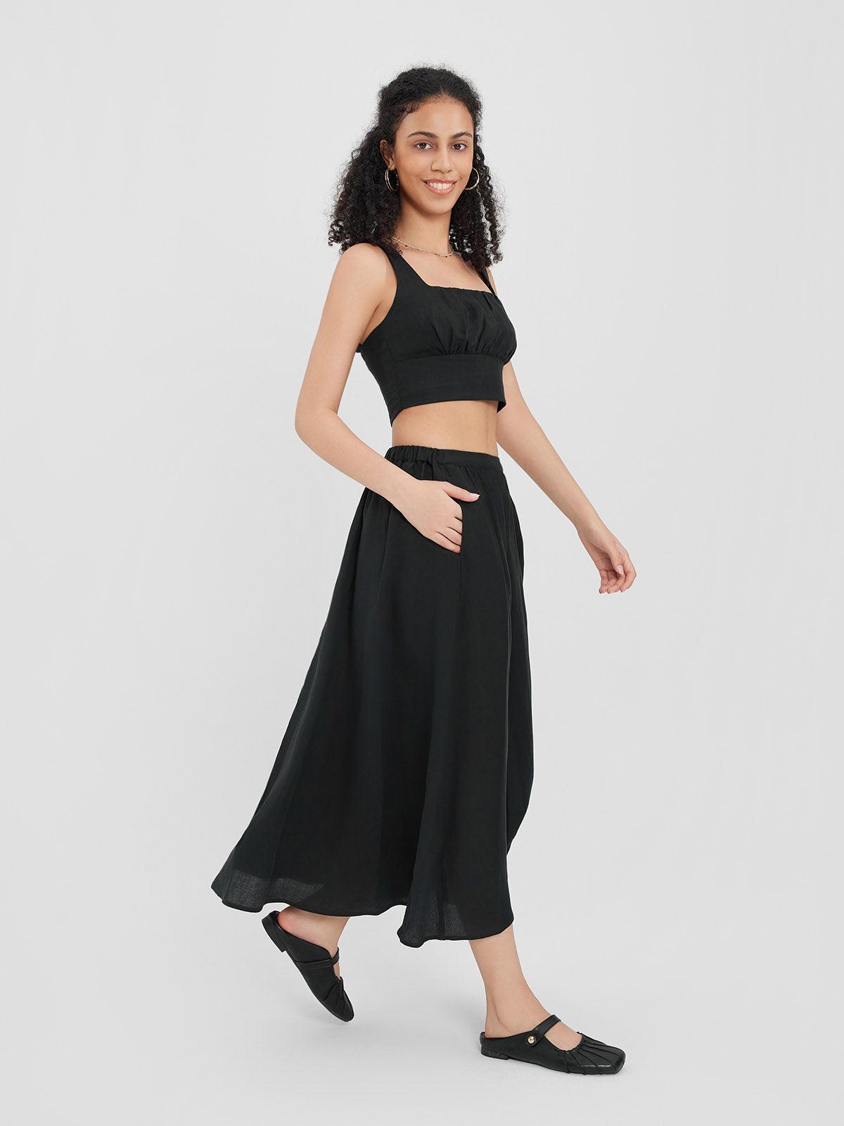 ASOBIO Smocked Square-Neck Top