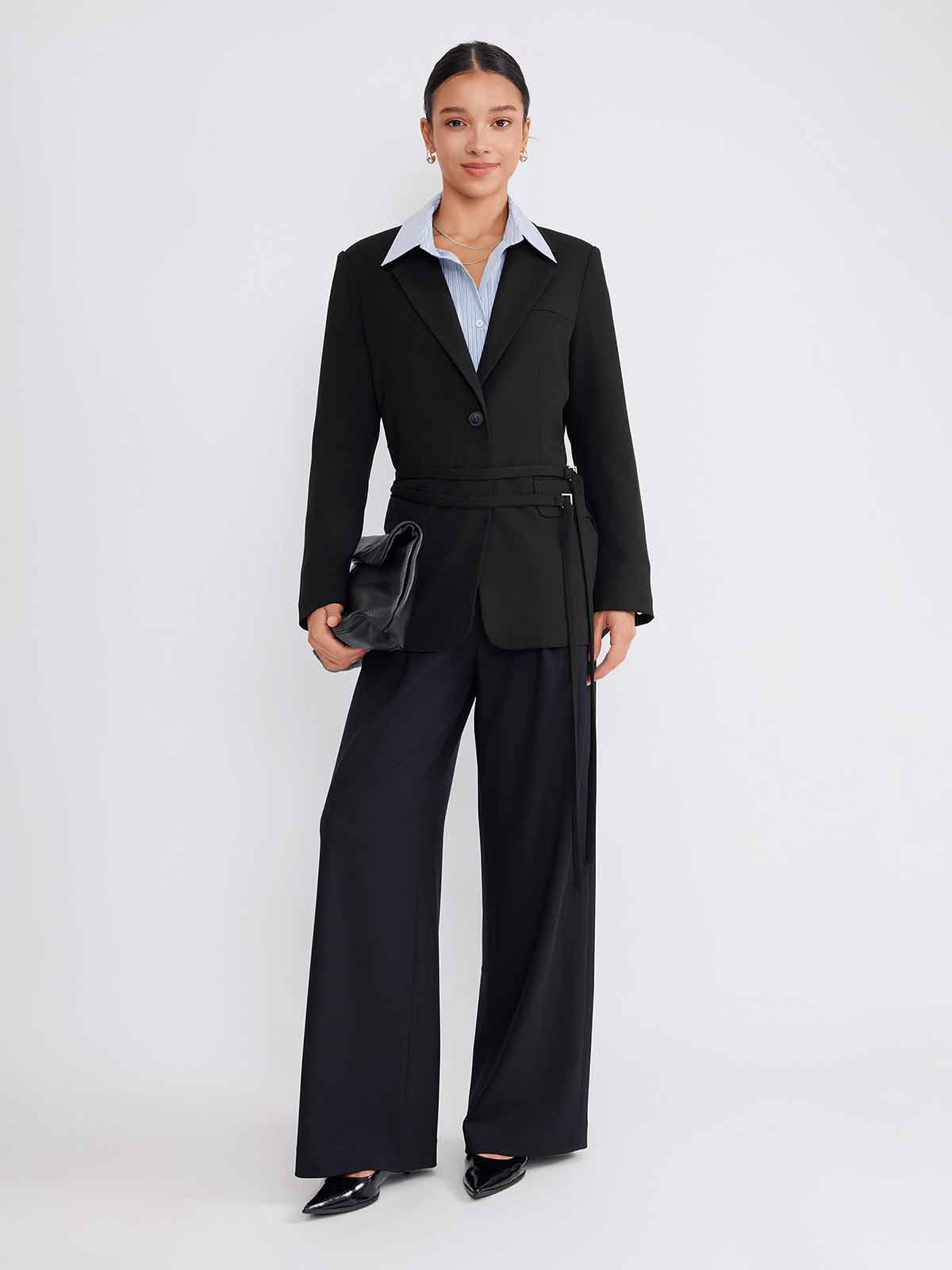 ASOBIO Wool Blend Belted Blazer