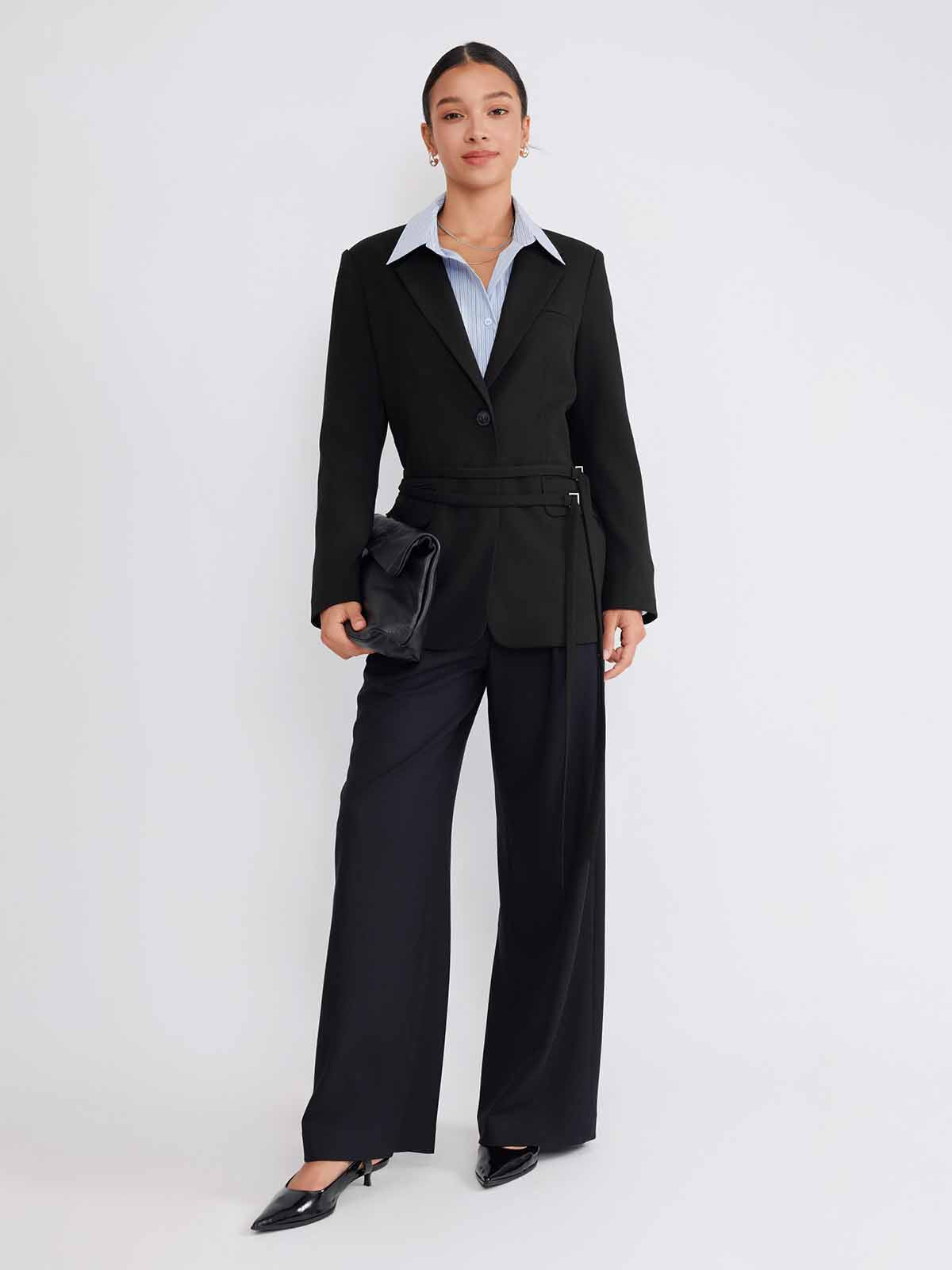 ASOBIO Wool Blend Belted Blazer