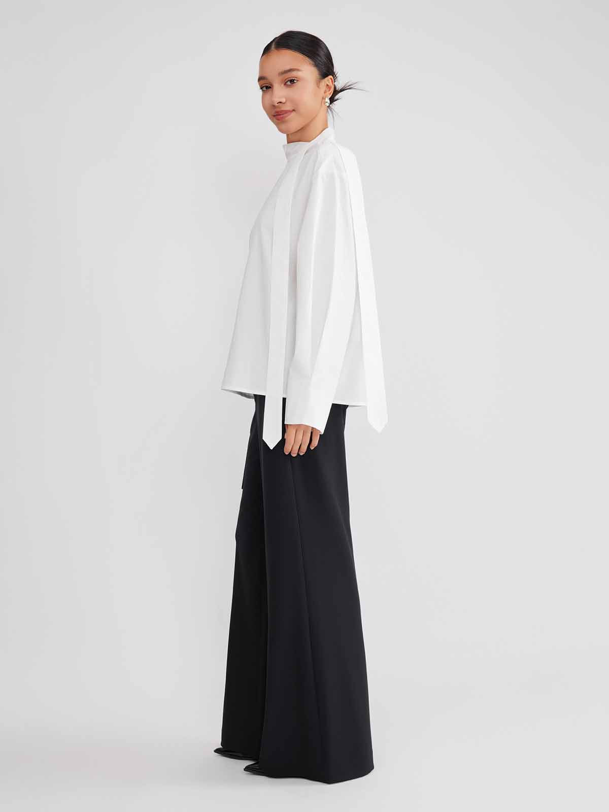 ASOBIO Button-Detail Tie-Neck Blouse