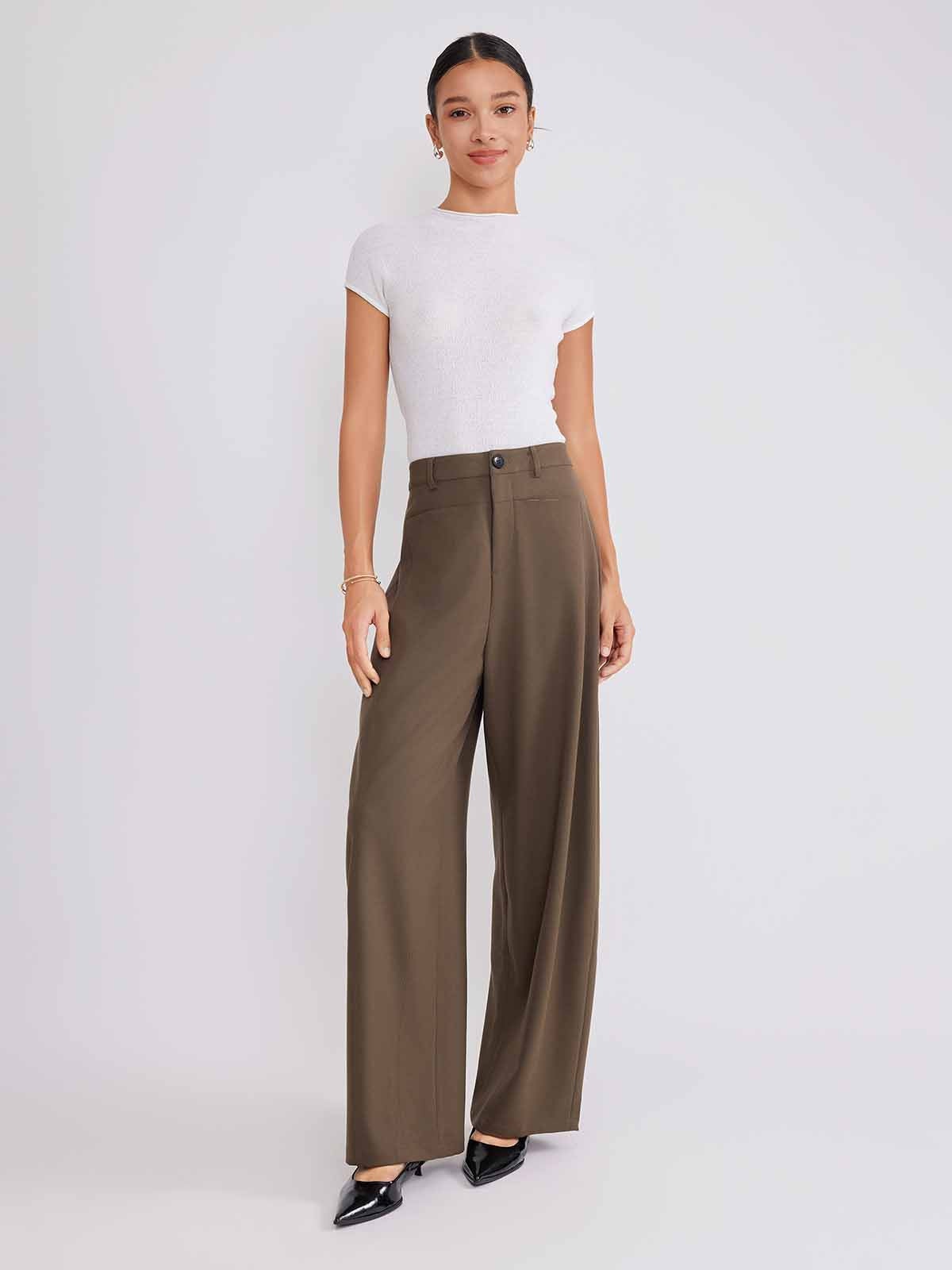 ASOBIO Flat-Waist Wide-Leg Trousers