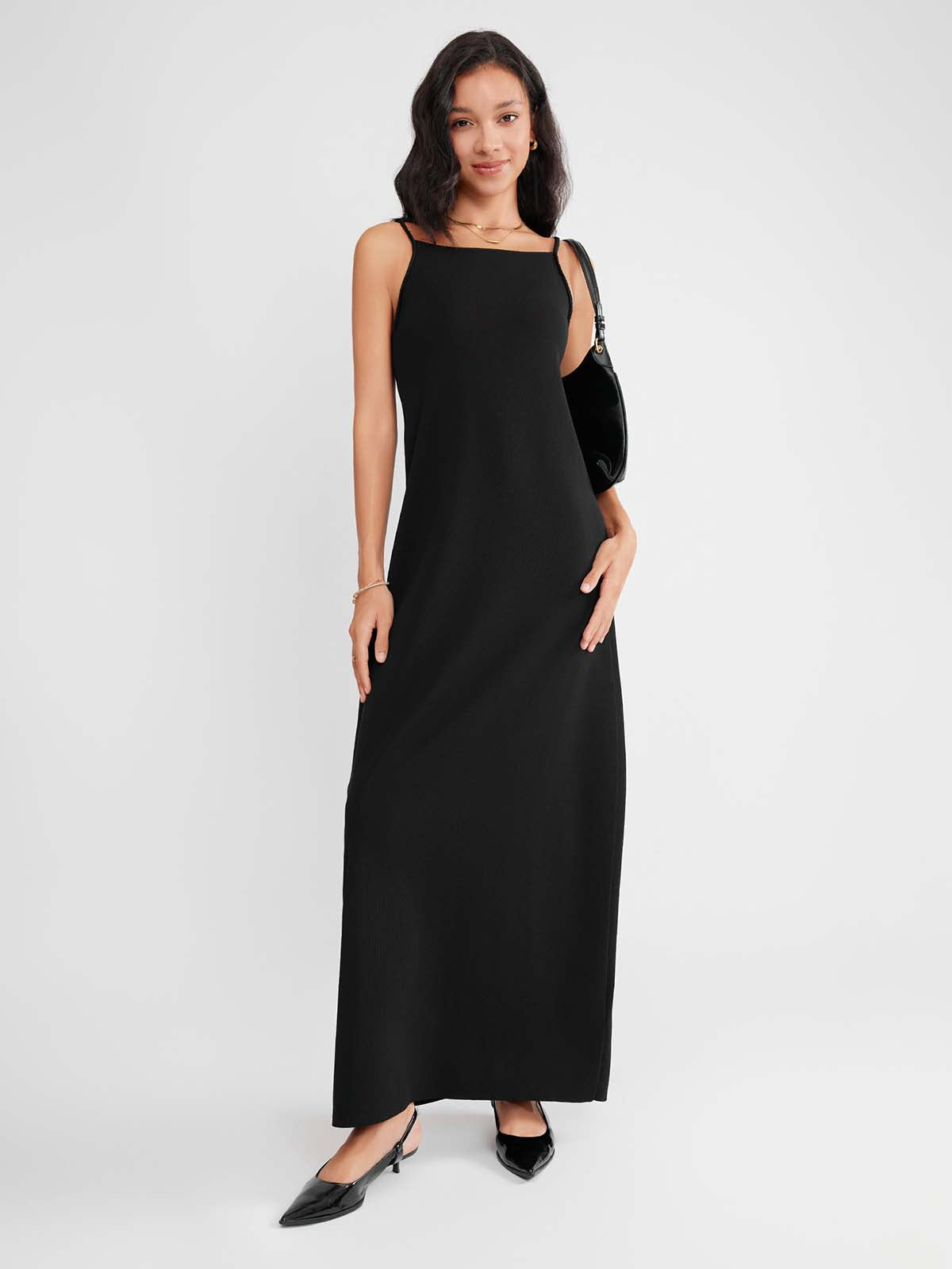 ASOBIO Minimalist Square-Neck Maxi Dress