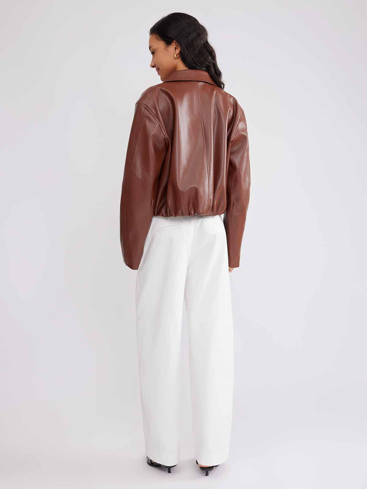 ASOBIO Cropped Faux Leather Jacket