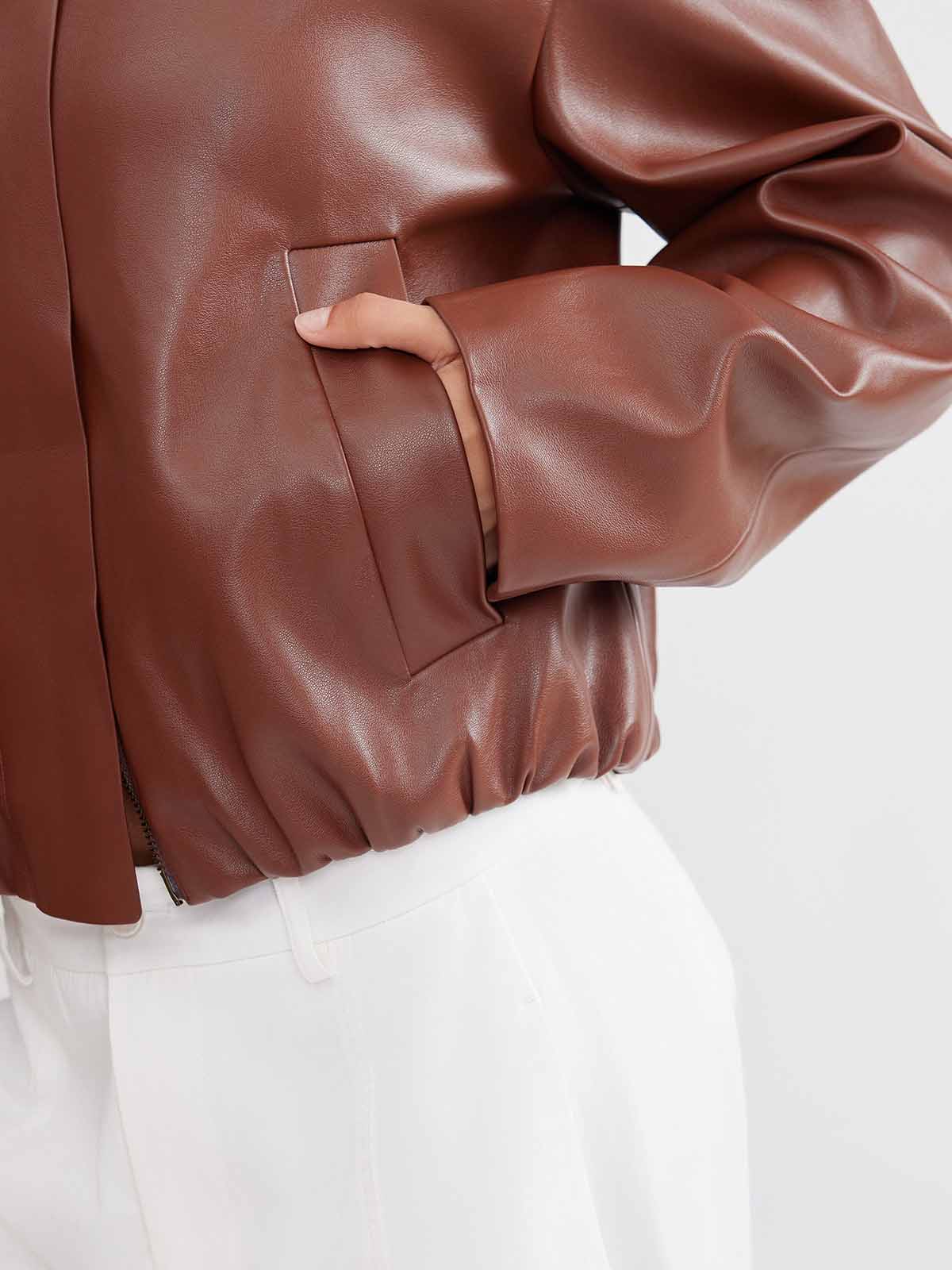 ASOBIO Cropped Faux Leather Jacket