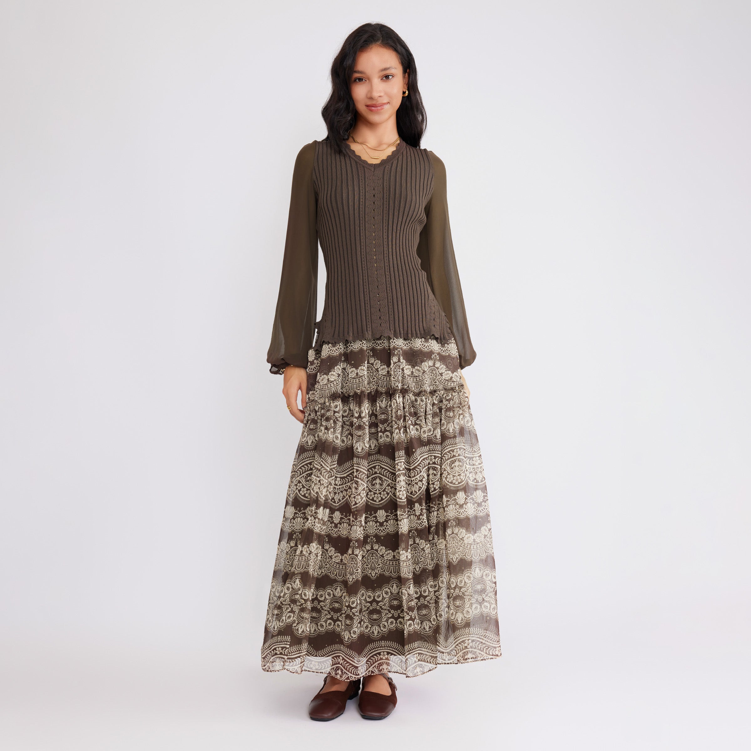 ASOBIO Knit Puff-Sleeve Top