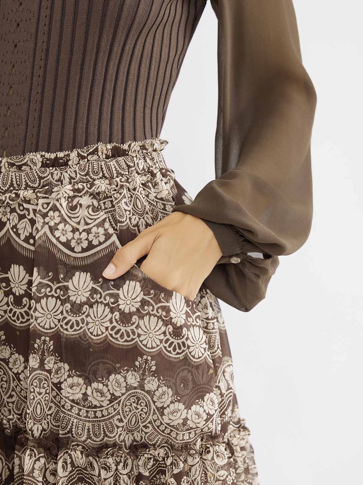 ASOBIO Chiffon Printed Mixi Skirt