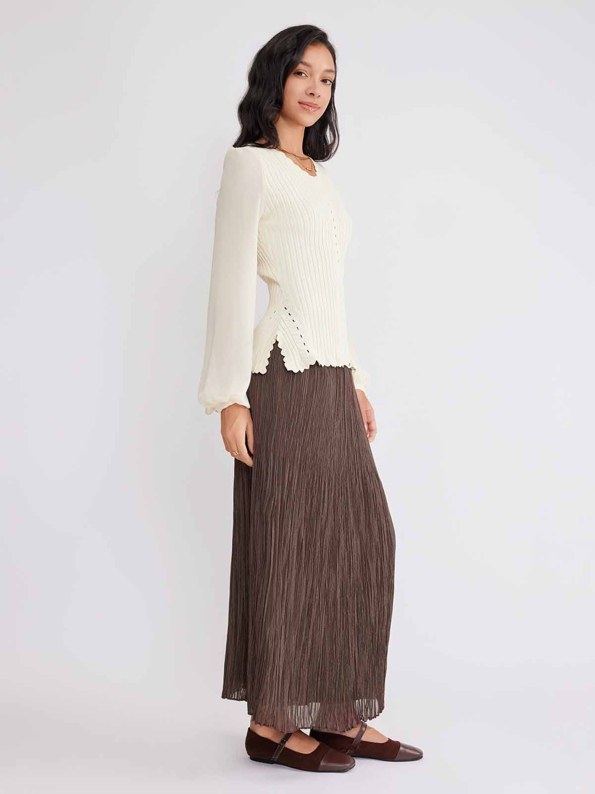 ASOBIO Knit Puff-Sleeve Top