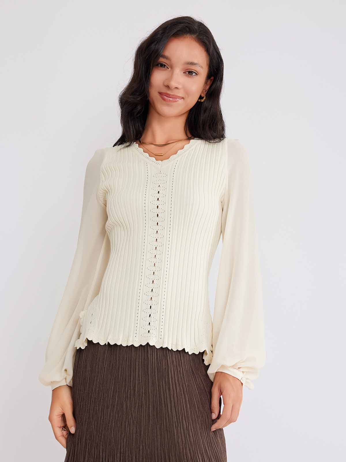 ASOBIO Knit Puff-Sleeve Top