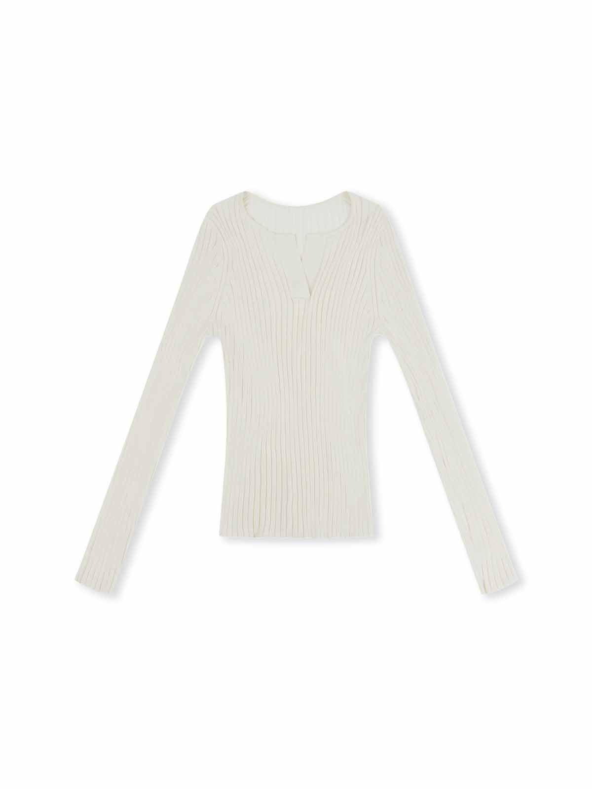 ASOBIO 100% Wool Ribbed V-Neck Pullover Sweater