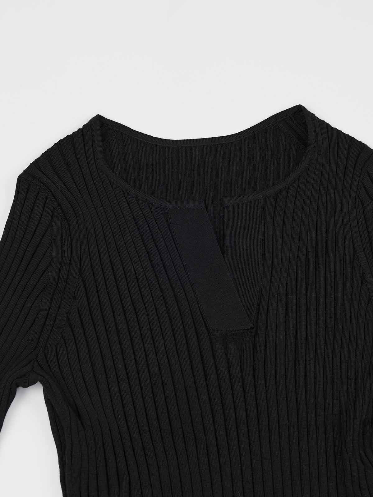 ASOBIO 100% Wool Ribbed V-Neck Pullover Sweater