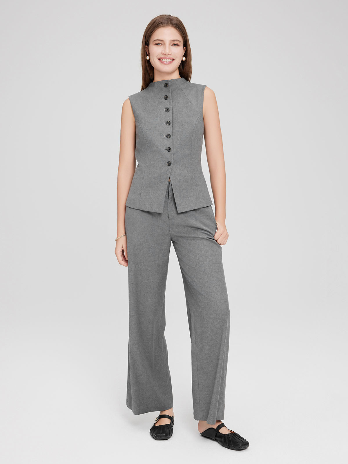 ASOBIO Wool Blend Sleeveless Mockneck Vest