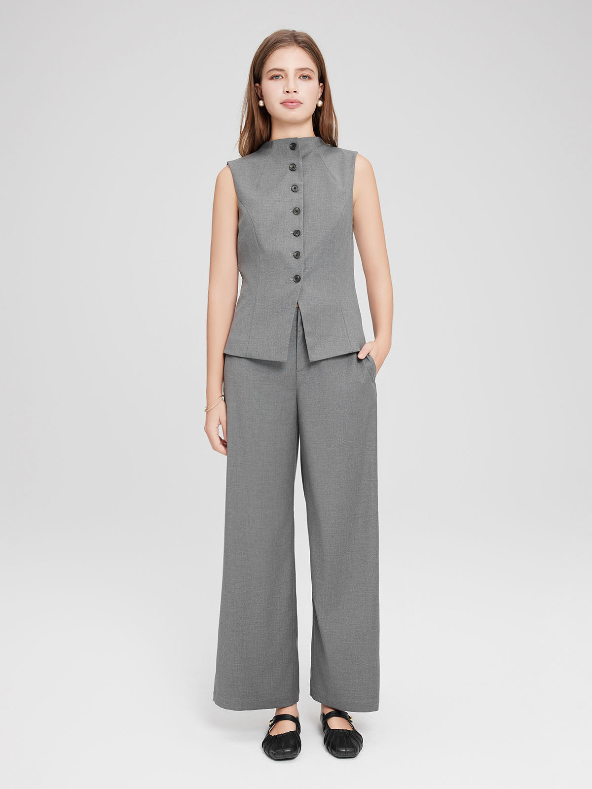 ASOBIO Wool Blend Sleeveless Mockneck Vest