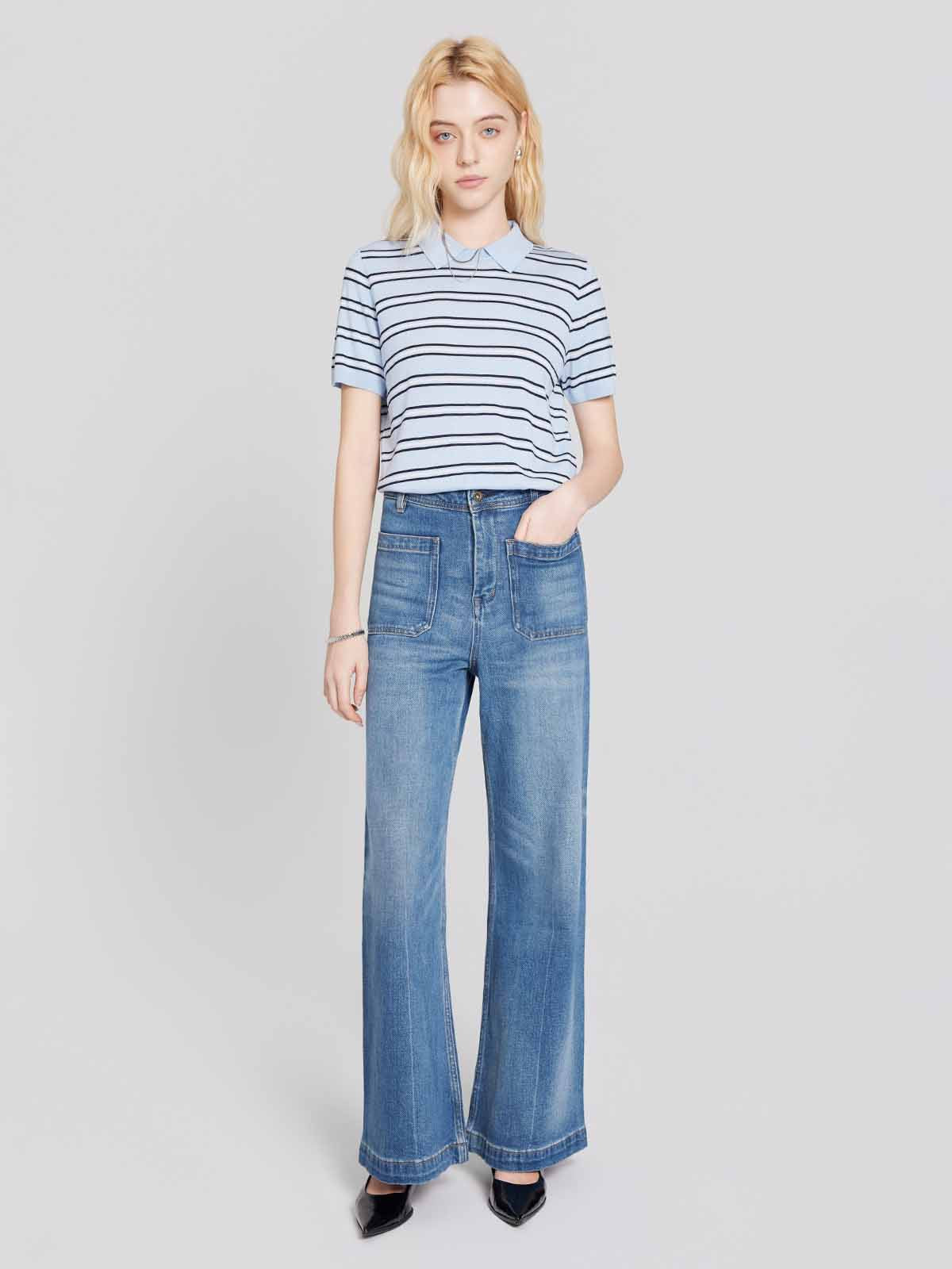 ASOBIO High-Rise Patch Pocket Flare Jean