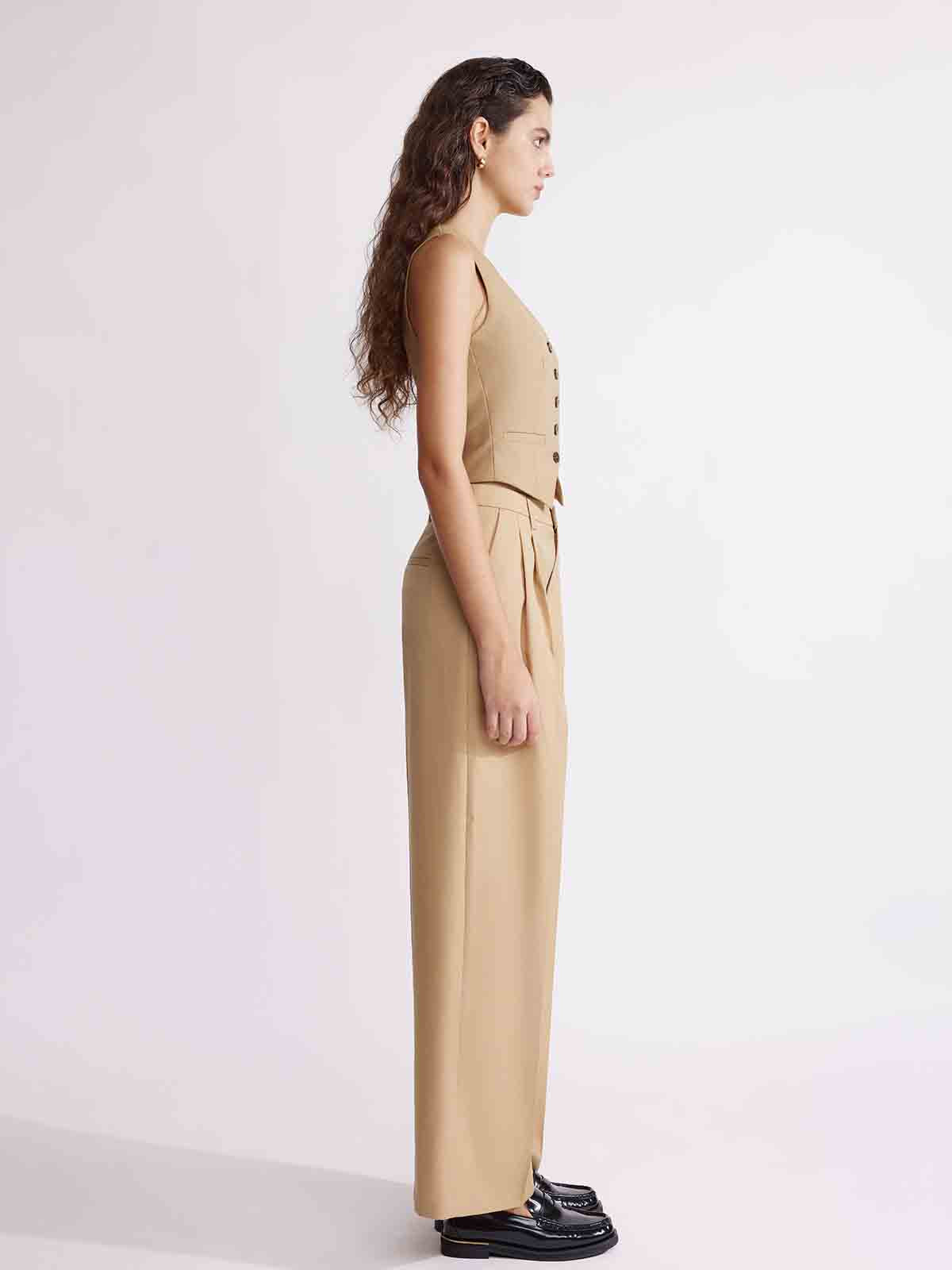 ASOBIO Wool Blend Mid-Rise Pleated Wide-Leg Trousers