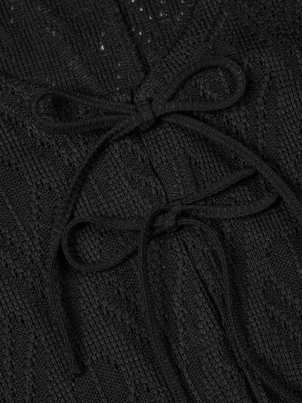 Hollow V-Neck Pointelle-Knit Top